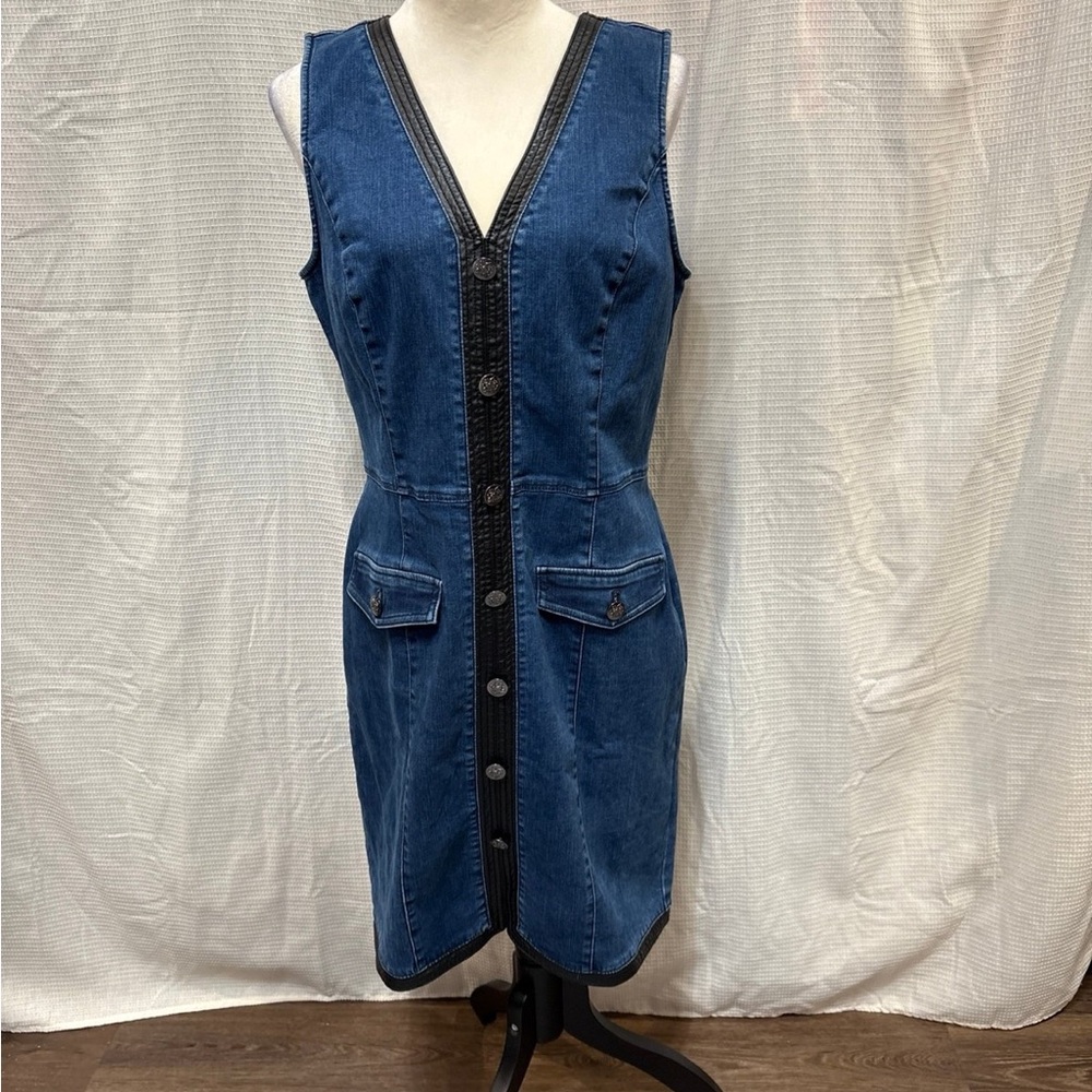 White House Black Market Blue Dress with Black Accents
